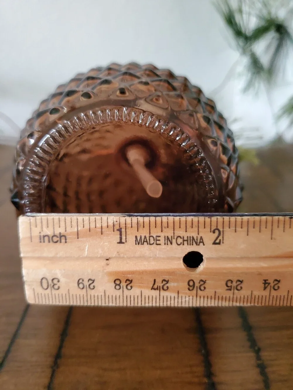Amber Glass Pinecone Soap Dispenser Holiday Woodland Cabin Gold Pump Pine